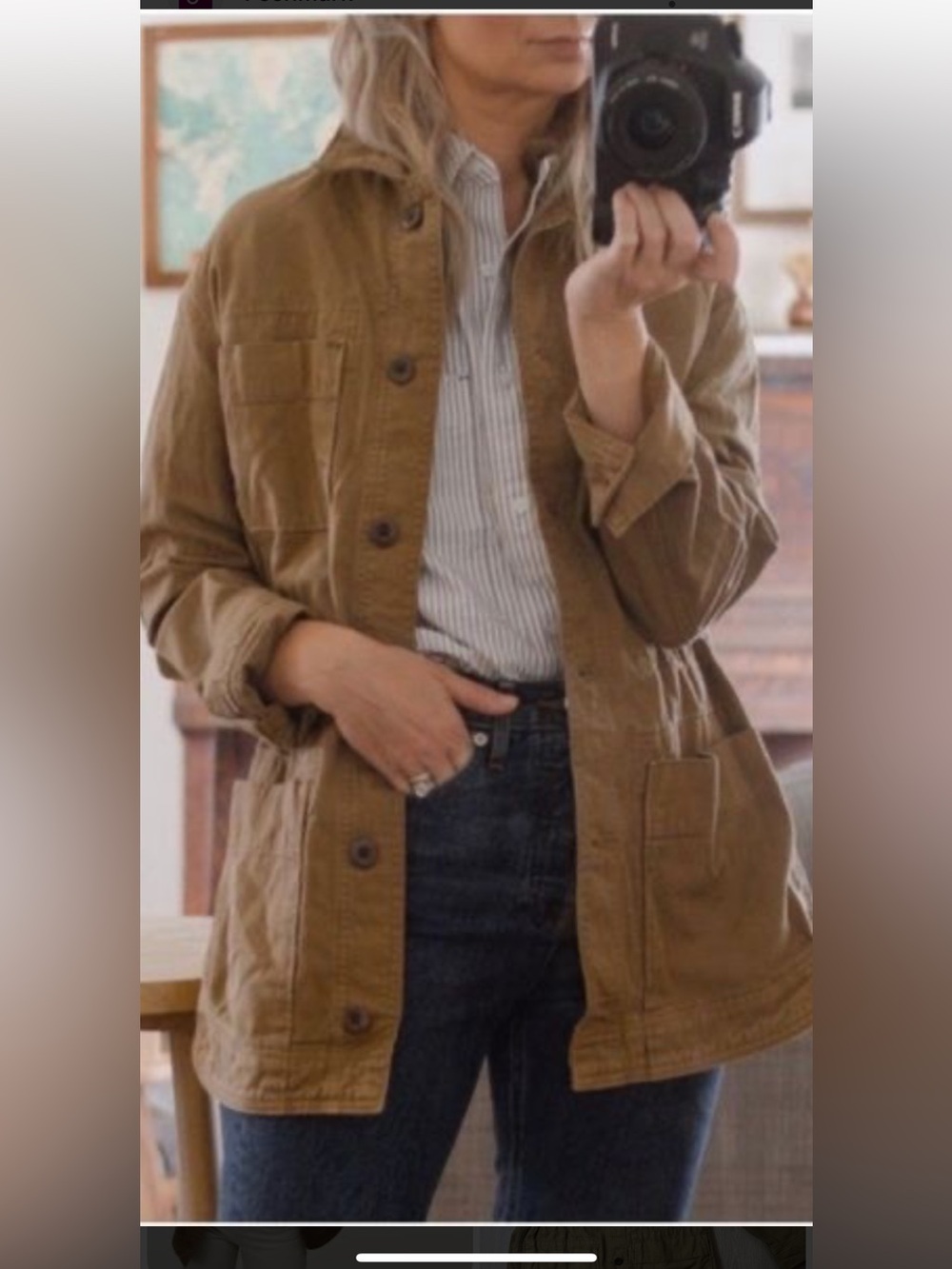 Everlane cotton canvas cinch-able chore jacket Utility Jacket in Camel Brown